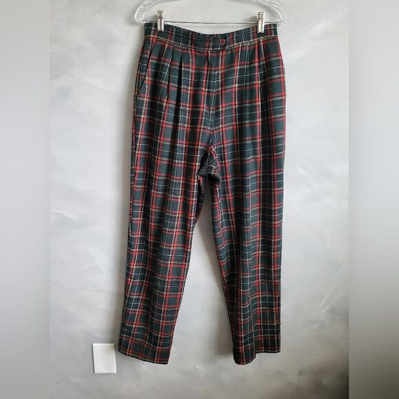 Koret High Waisted Pleated Lined & Pocketed Wool Blend Tartan Plaid Pants Sz 10 - Picture 1 of 16